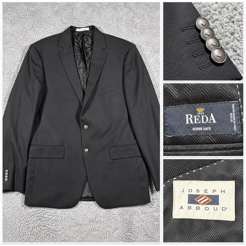 Joseph Abboud x Reda Italy Fabric Blazer Mens 44 Black Hopsack Weave Metal Butto